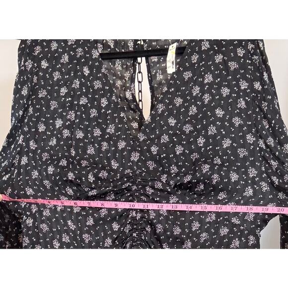 NWT Madewell Black White Floral Maxi Dress 12 Long Sleeve Ruched Boho Romantic - Picture 14 of 16